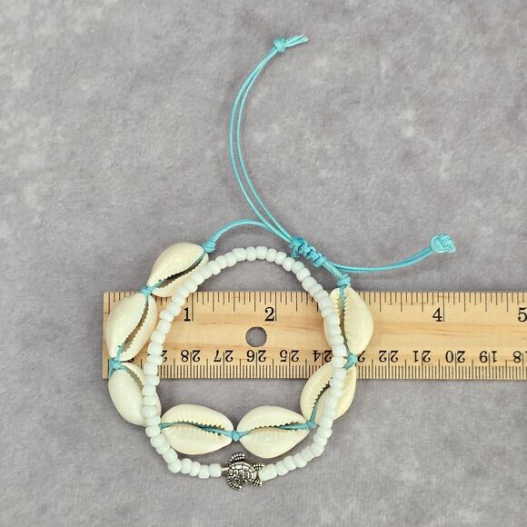 Shell Turtle White Blue Bead Stack String Stretch Bracelet Fashion Jewelry - Picture 4 of 4
